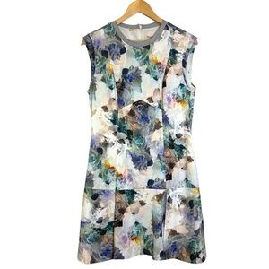 Rebecca Taylor dress Enchanted Garden floral structured drop waist pleated 8